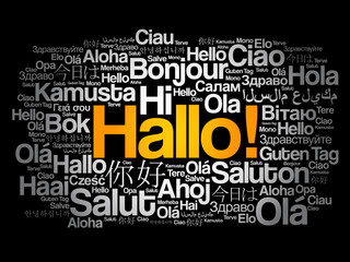 Fototapeta premium Hallo (Hello Greeting in German) word cloud in different languages of the world