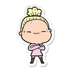 sticker of a cartoon peaceful old woman