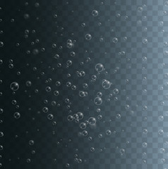 Transparent water background with realistic bubbles or drops.