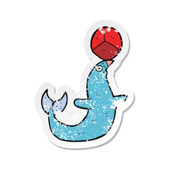 retro distressed sticker of a cartoon performing seal