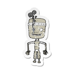 retro distressed sticker of a cartoon malfunctioning robot