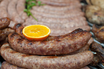 chorizo, sausages and grilled chicken