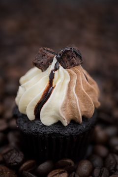 Tasty cupcakes Homemade  muffin  with cream buttercream for birthday, valentine, and christmas holliday