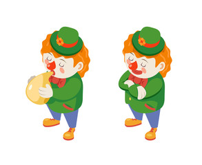 Balloon blowing isometric circus party fun carnival clown funny blow up performance character icon isolated 3d flat design vector illustration