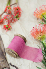 bobbin with silk ribbon