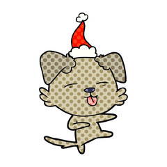 comic book style illustration of a dog dancing wearing santa hat