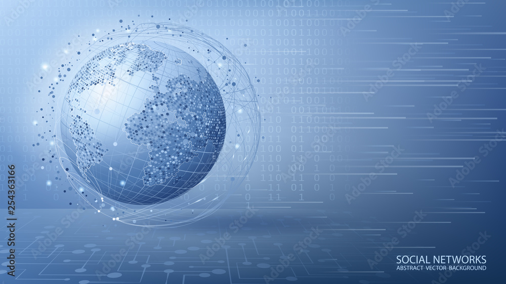 Fototapete global social network. internet and technology. virtual reality and modern science. blue futuristic 