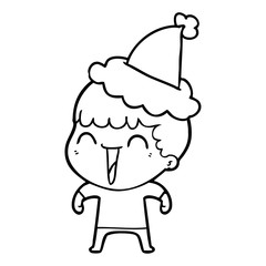 line drawing of a happy man wearing santa hat