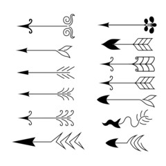 Vector set. Hand drawn arrows. Calligraphy, graphic design elements for page decoration (text divider, pattern, monogram, curlicues), Greeting Cards (wedding, Valentine's, birth day, holidays)