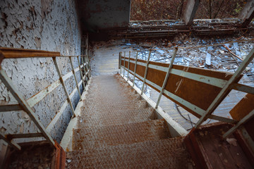 Abandoned staircase angle shot