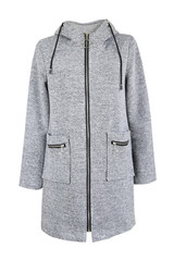 Grey textile casual women's coat isolated.