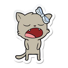 sticker of a cartoon cat meowing