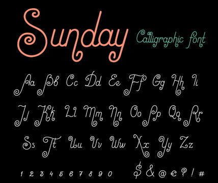 Calligraphy Script Font vector Vintage design. Mono line Handwritten Calligraphic typography.