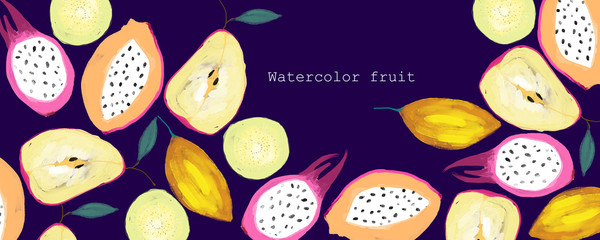 Watercolor hand drawn tropical fruit