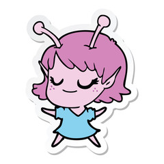 sticker of a smiling alien girl cartoon