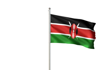 Kenya flag waving isolated white background 3D illustration