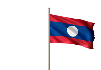 Laos flag waving isolated white background 3D illustration