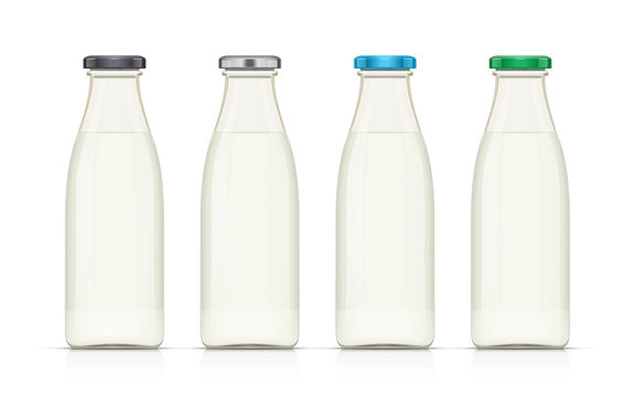Glass milk bottle. Milky product. Dairy food. Isolated white background. Eps10 vector illustration.