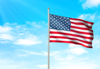 United States flag waving sky background 3D illustration