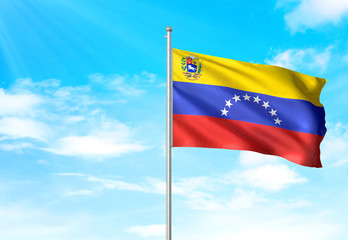 Venezuela flag waving sky background 3D illustration