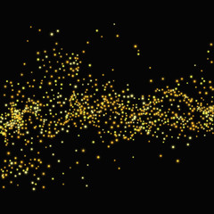 Gold glitter stars on black background. Vector illustration