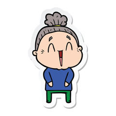 Obraz premium sticker of a cartoon happy old lady