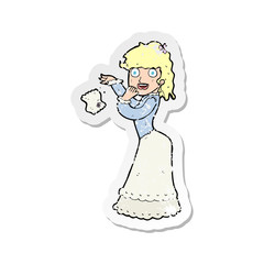 retro distressed sticker of a cartoon victorian woman dropping handkerchief