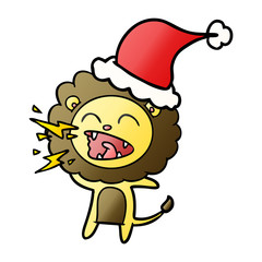 gradient cartoon of a roaring lion wearing santa hat