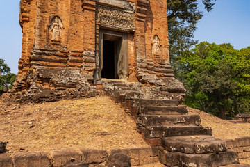 Secondary tower of Bakong temple, Cambodia. Entrance wit stairs