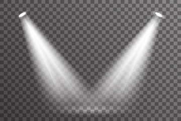 Double ray scene spotlight illumination light bright electric effect glow special abstract flare set transparent background vector illustration