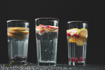 Variety of  Detox infused water. Diet. Healthy drink.