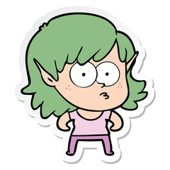 sticker of a cartoon elf girl staring