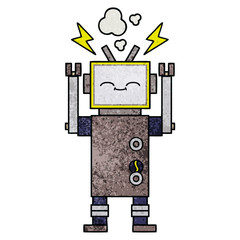 retro grunge texture cartoon robot