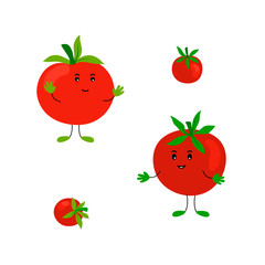 vector cute kawaii character vegetable on white red tomato