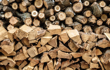 background of the wall of chopped firewoods