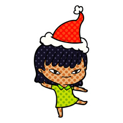 comic book style illustration of a woman wearing santa hat