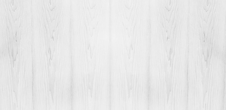 Wide Table top view of wood texture in white light natural color background. Panoramic Grey clean grain wooden floor birch panel backdrop with plain board pale detail streak finishing for chic space