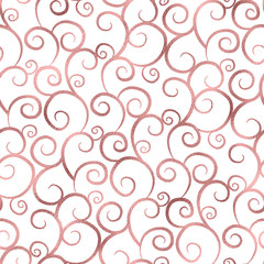 Elegant curls in rose gold foil. Seamless pattern