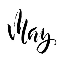 Obraz premium May. lettering banner. Hand drawn calligraphy poster. Vector illustration.