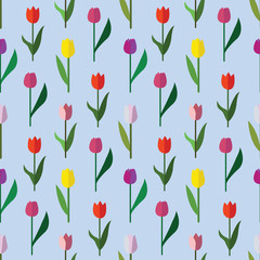 Vector seamless cute tulips pattern. 