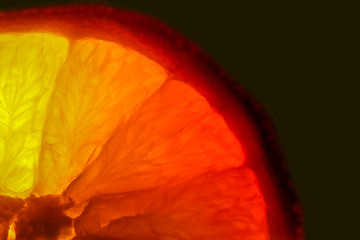 orange slices shining detail on black background