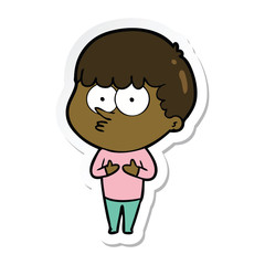 sticker of a cartoon curious boy