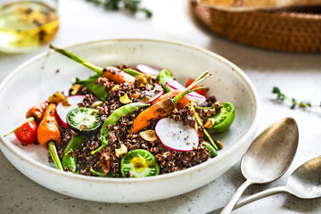 Quinoa with Grilled Baby Carrot ,Snap Pea and Radish salad