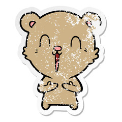 distressed sticker of a happy cartoon bear