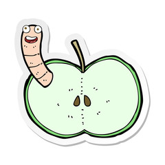 sticker of a cartoon apple with worm