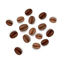 Coffee beans realistic set scattered on white background, vector illustration