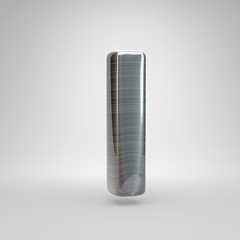 Brushed metal letter L lowercase. 3D render shiny metal font isolated on white background.