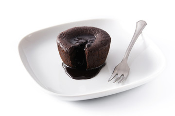 Coulant chocolate cake isolated on white background