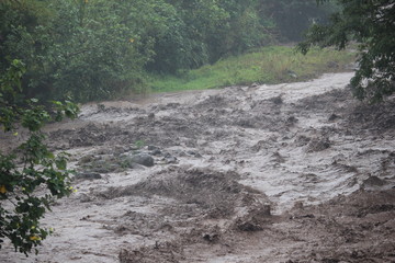 brown flood water from the summit of Mount Semeru , Bromo Tengger Semeru Park, Indonesia