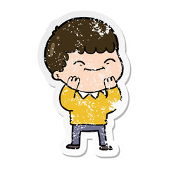distressed sticker of a cartoon happy boy